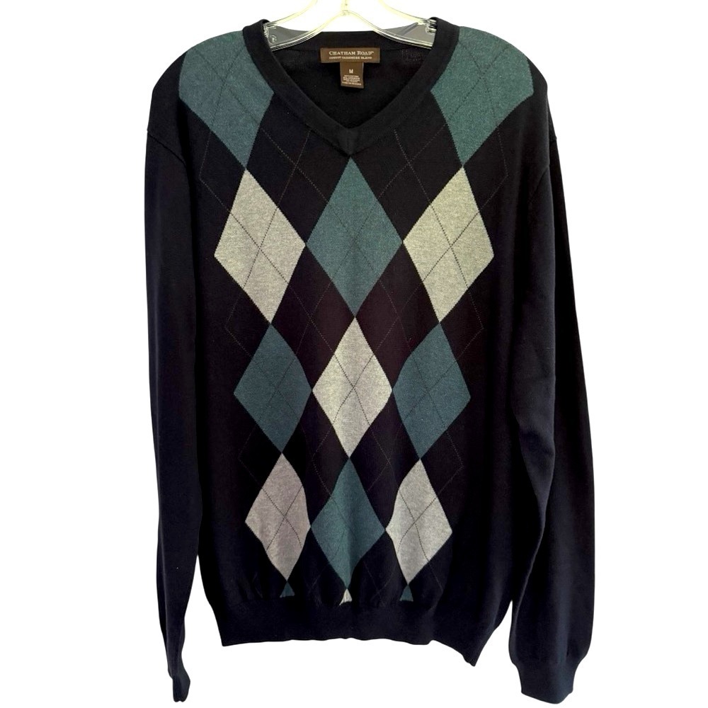 Men's Chatham Road cotton cashmere argyle sweater Beautiful colors v-neck medium